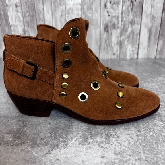 Sam Edelman ‘Pedra’ Cognac Brown Suede Studded Ankle Boots Size 6 - Picture 4 of 8